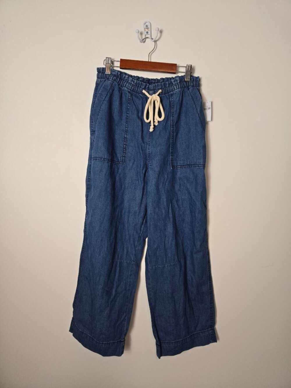 Old Navy Size S High-Waisted Utility Ankle Chambray Straight Let Pants Blue NEW